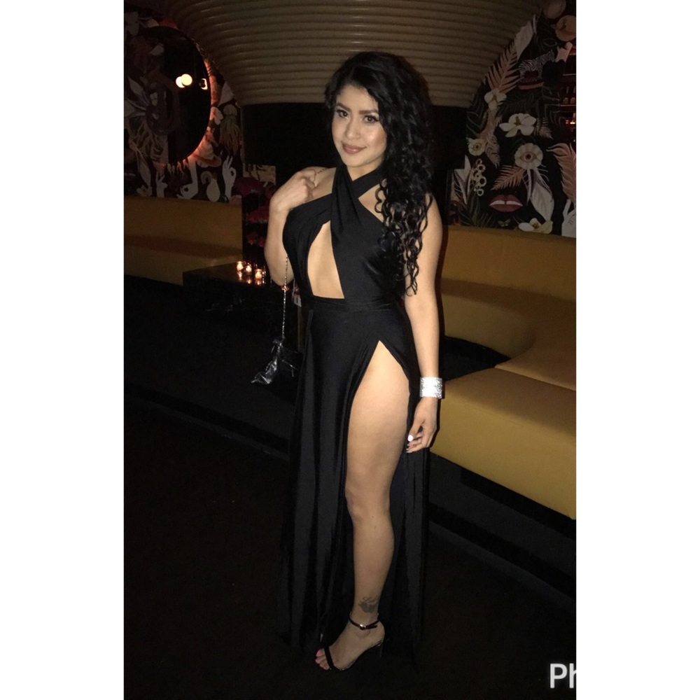 Long evening dress with high slit